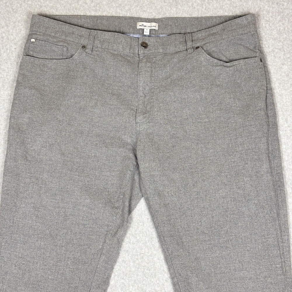 Peter Millar Crown Flannel Pants Mens 40 Gray Cotton Blend 5-Pocket Straight Leg - Picture 2 of 10